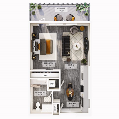 Floor plan for studio, 1 bath, 562 sqft
